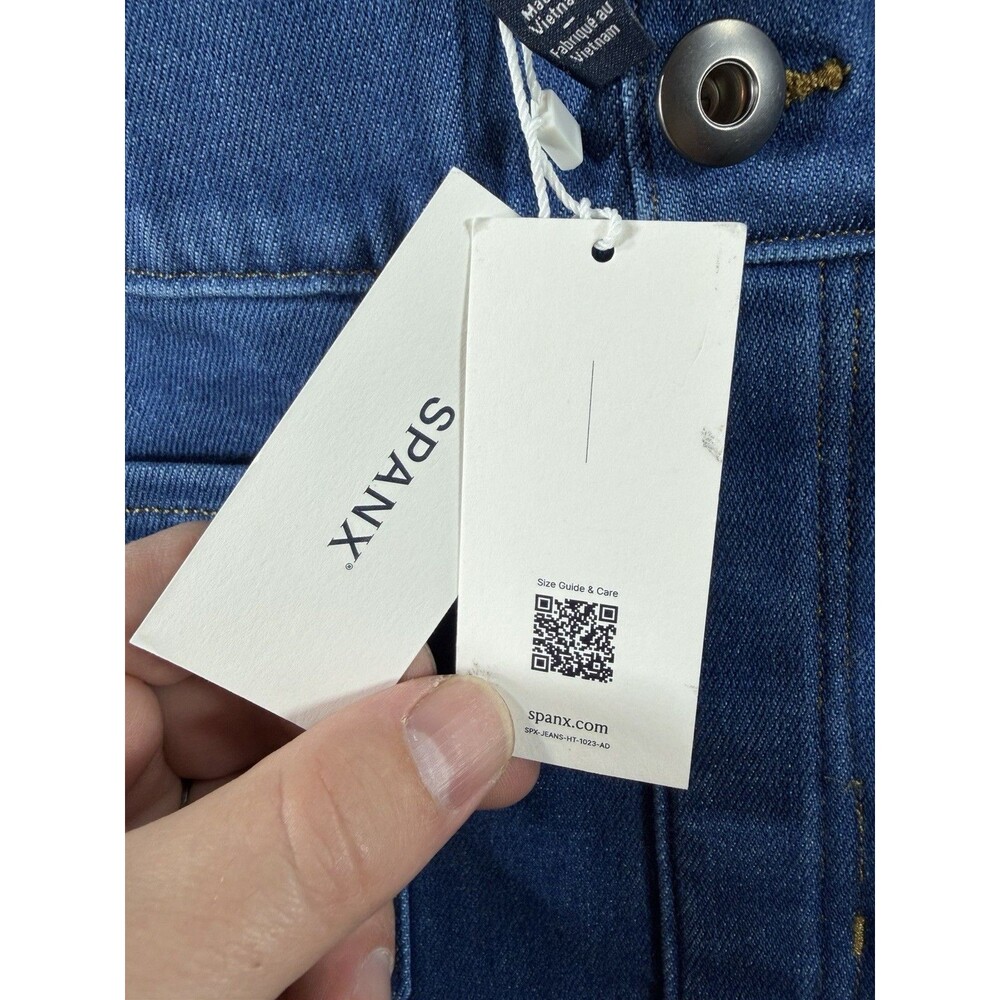 Spanx Wide Leg Jeans Women's Sz Large Blue Denim Everywear Cropped Wash Pull On - Picture 5 of 12